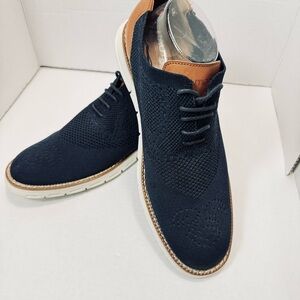 Nautica Men's Dark Blue Knit Oxfords with Chestnut Leather Size 10.5